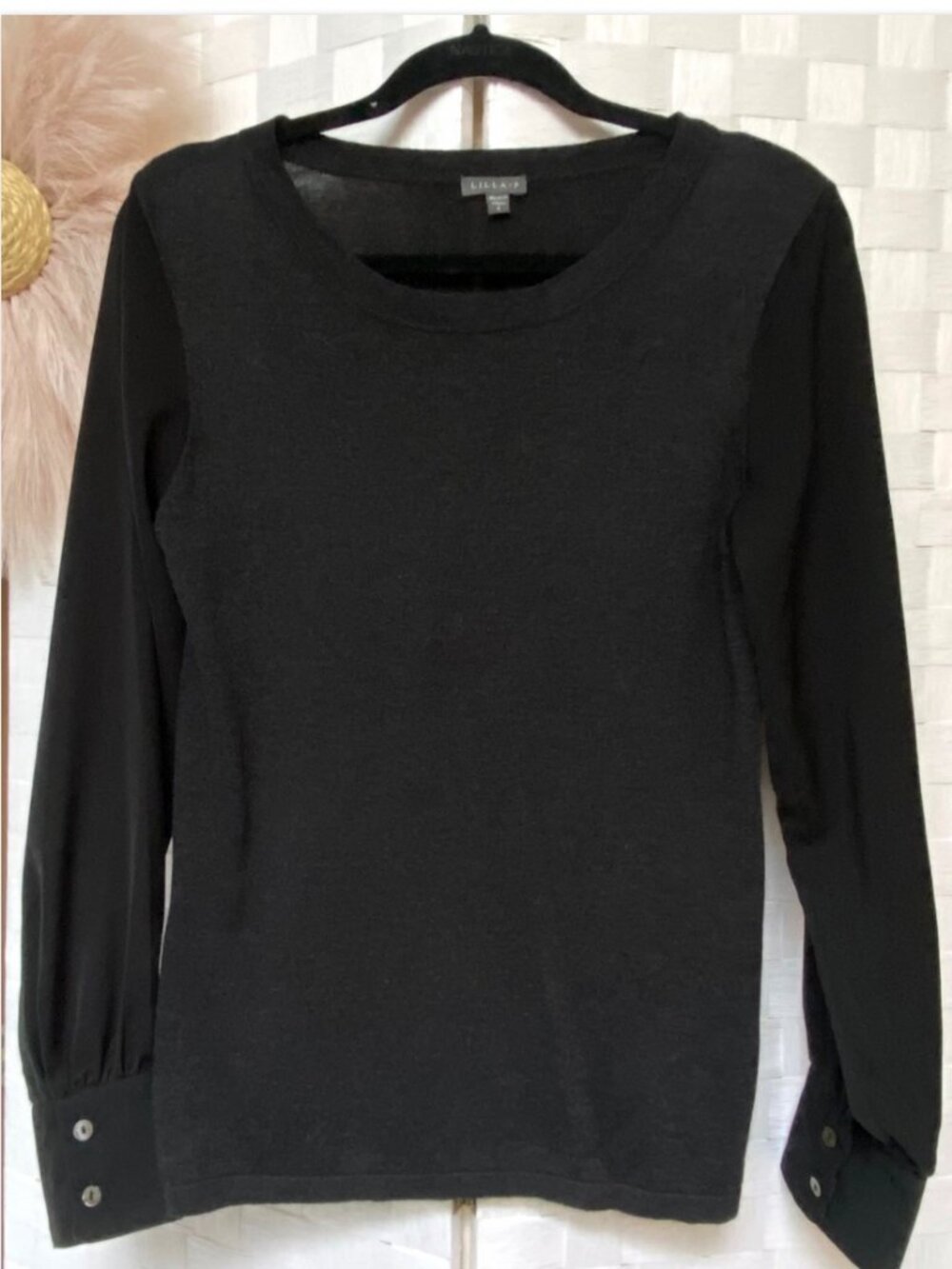 Lilli P Gray Black Sweater Shirt Blouse Size S